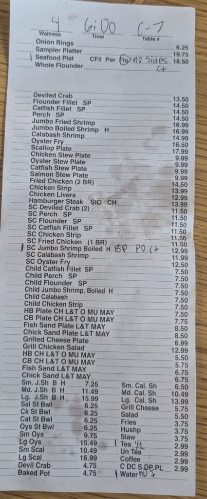Lake Bowen Fish Camp Menu 1